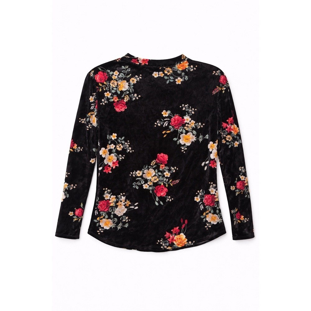 Women's Dark Moody Floral Velvet Long Sleeve Metal Neckpiece Whimsigoth Shirt XL - Picture 3 of 5